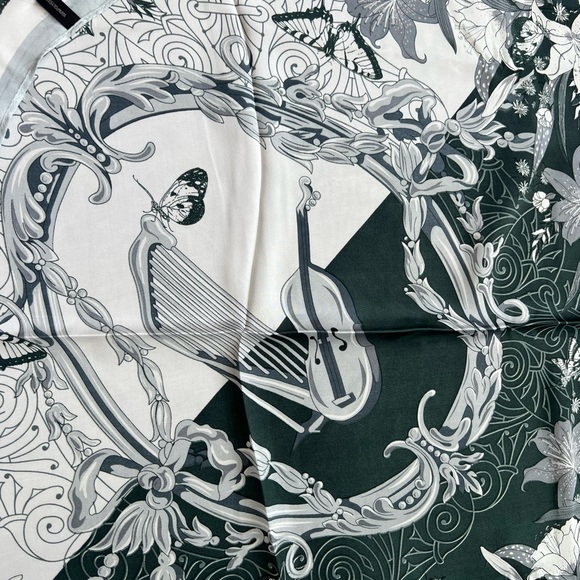 Black and white classy designer silk scarf butterfly and violin design - Picture 7 of 8